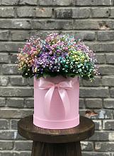 Цветочная композиция из Гипсофила и Розы в шляпной коробке в Смоленске