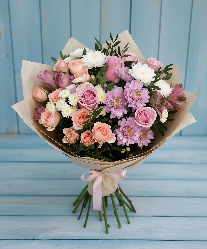 Букет цветов из: Хризантемы, Розы и Альстромерии в Смоленске