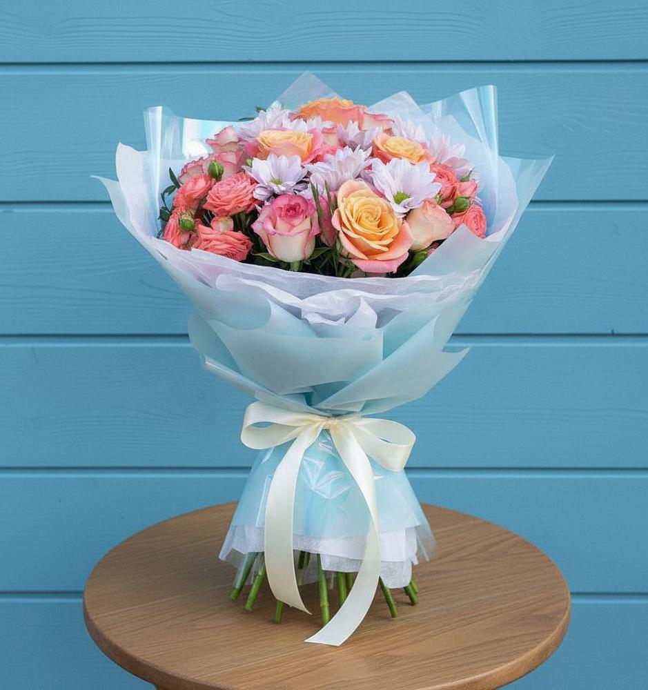 Букет цветов из: Хризантемы и Розы в Смоленске