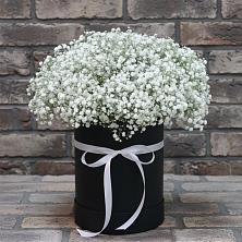 Цветочная композиция из Гипсофила в шляпной коробке в Смоленске