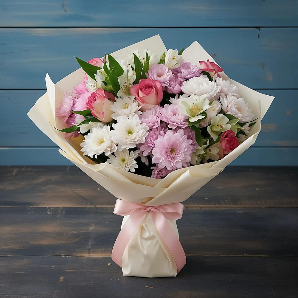 Букет цветов из: Хризантемы, Альстромерии и Розы в Смоленске